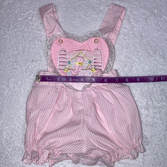 Vintage cradles kitty cat heart sunsuit bubble pink striped lace 3/6m - Picture 4 of 6